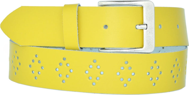 4 cm wide genuine leather belt with hole pattern