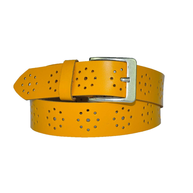 4 cm wide genuine leather belt with hole pattern