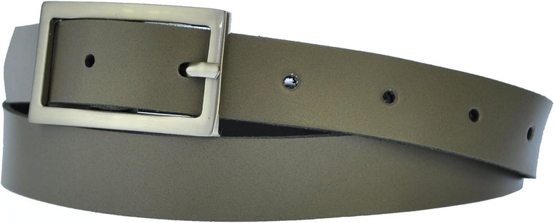 Narrow 3 cm wide genuine leather belt with 4 square buckles