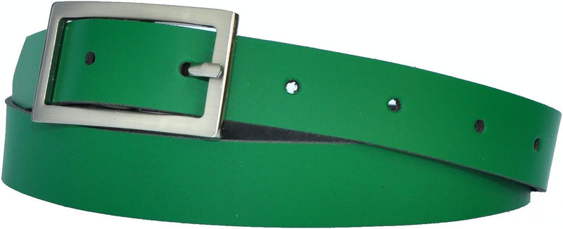 Narrow 3 cm wide genuine leather belt with 4 square buckles