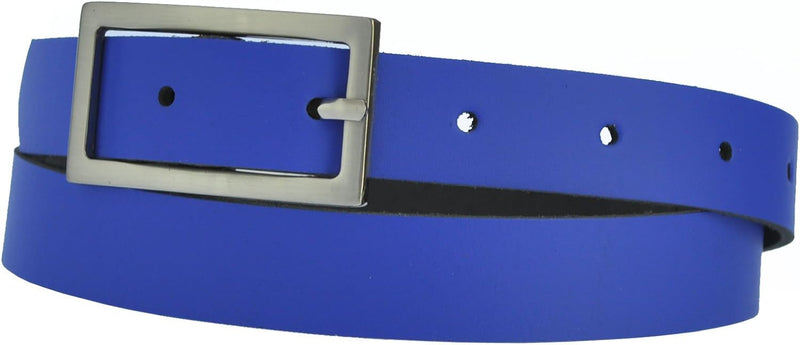 Narrow 3 cm wide genuine leather belt with 4 square buckles