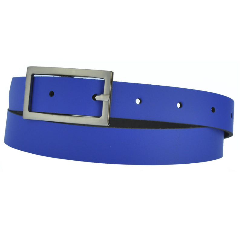 Narrow 3 cm wide genuine leather belt with 4 square buckles