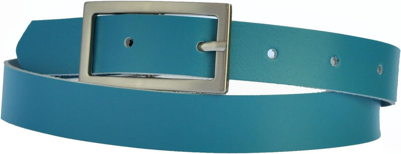 Narrow 3 cm wide genuine leather belt with 4 square buckles