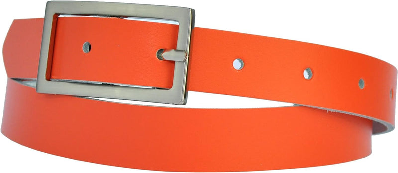 Narrow 3 cm wide genuine leather belt with 4 square buckles
