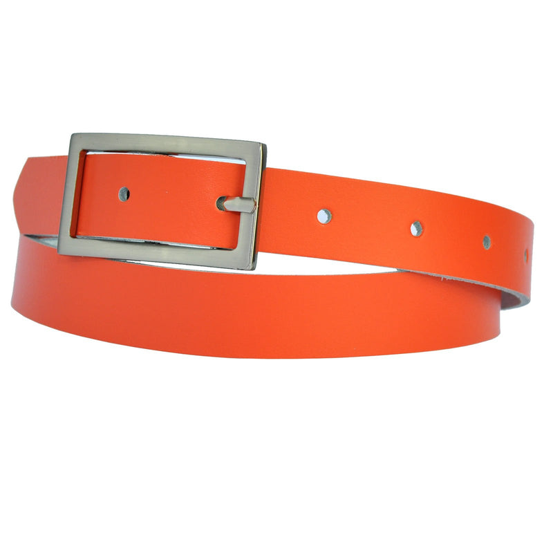 Narrow 3 cm wide genuine leather belt with 4 square buckles