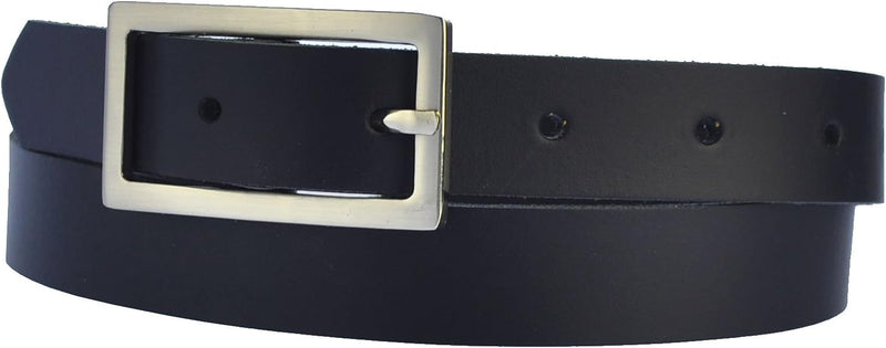 Narrow 3 cm wide genuine leather belt with 4 square buckles