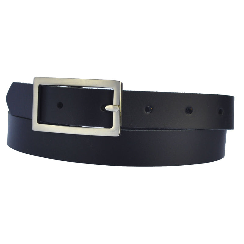 Narrow 3 cm wide genuine leather belt with 4 square buckles