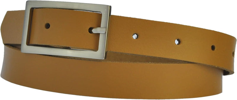 Narrow 3 cm wide genuine leather belt with 4 square buckles