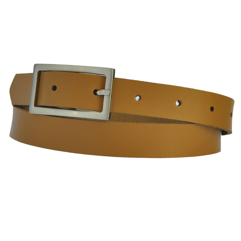 Narrow 3 cm wide genuine leather belt with 4 square buckles