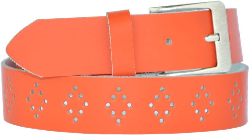4 cm wide genuine leather belt with hole pattern