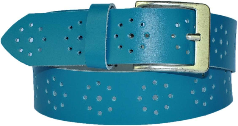 4 cm wide genuine leather belt with hole pattern