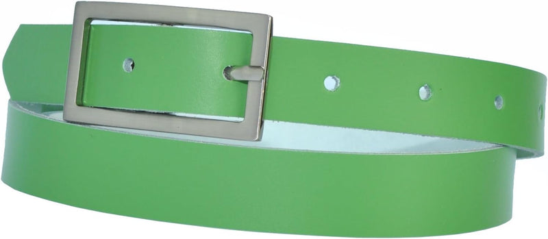 Narrow 3 cm wide genuine leather belt with 4 square buckles