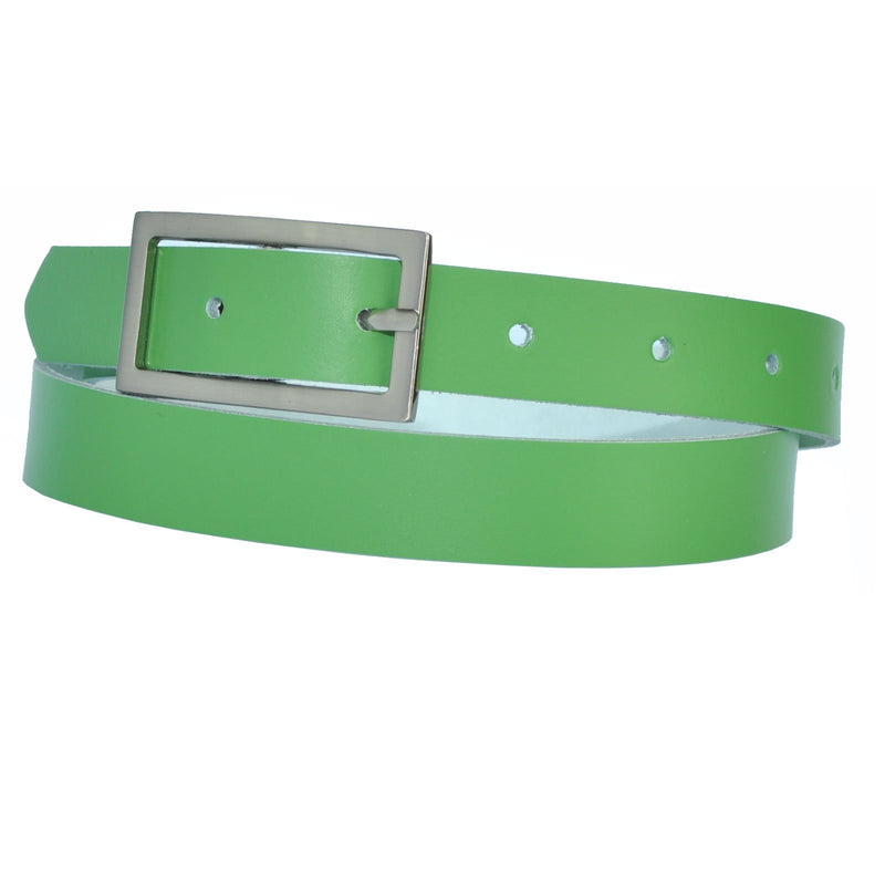 Narrow 3 cm wide genuine leather belt with 4 square buckles