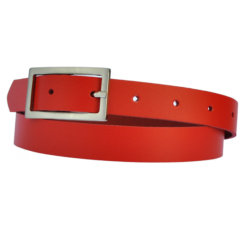 Narrow 3 cm wide genuine leather belt with 4 square buckles