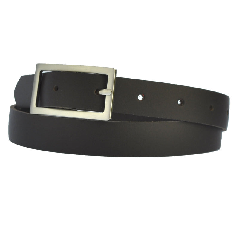 Narrow 3 cm wide genuine leather belt with 4 square buckles
