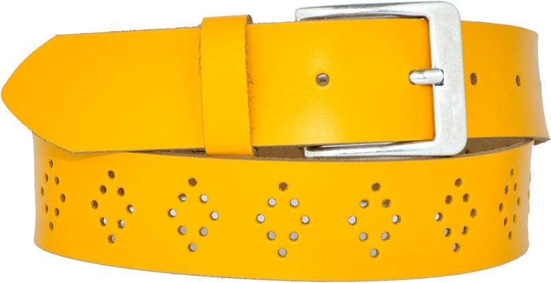 4 cm wide genuine leather belt with hole pattern