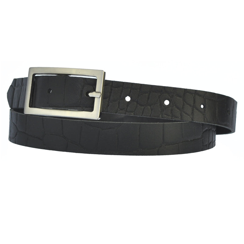 Narrow 3 cm wide genuine leather belt with 4 square buckles