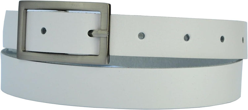Narrow 3 cm wide genuine leather belt with 4 square buckles