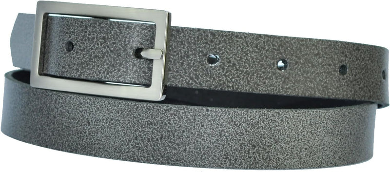 Narrow 3 cm wide genuine leather belt with 4 square buckles