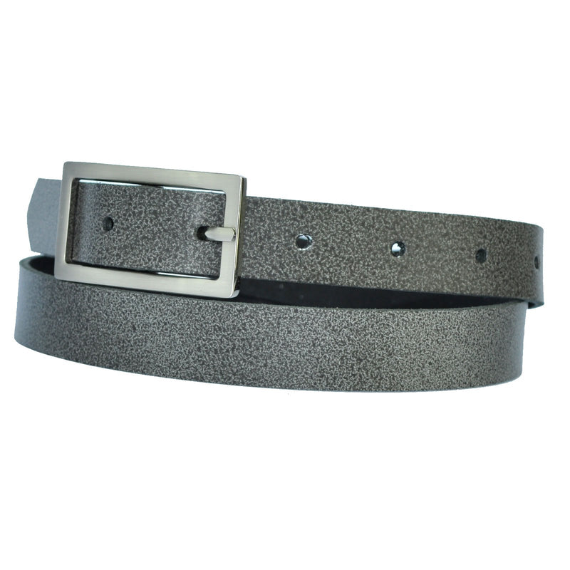 Narrow 3 cm wide genuine leather belt with 4 square buckles