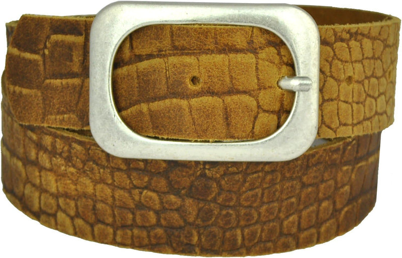 Nickel-free genuine leather belt with antique silver buckle, 4 cm wide