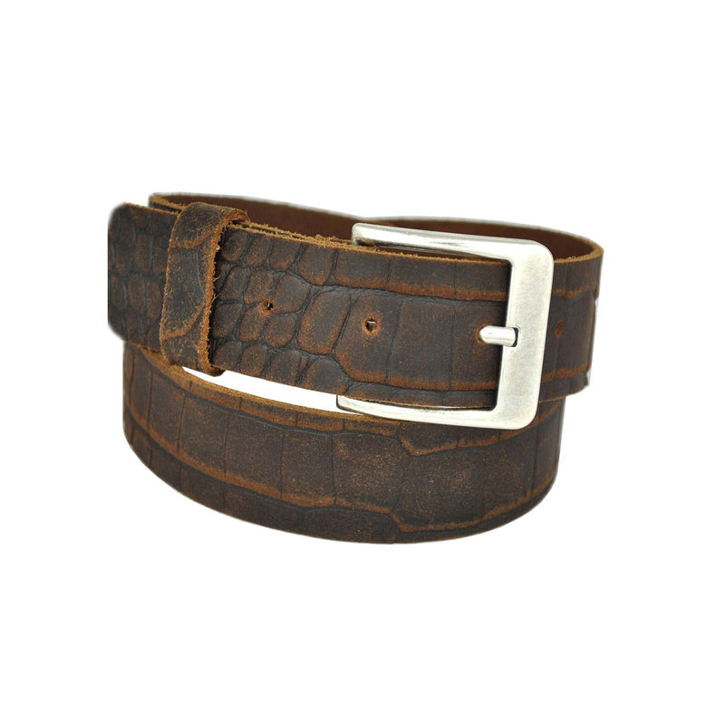 Nickel-free genuine leather belt with antique silver buckle, 4 cm wide