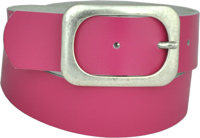 Nickel-free genuine leather belt with antique silver buckle, 4 cm wide