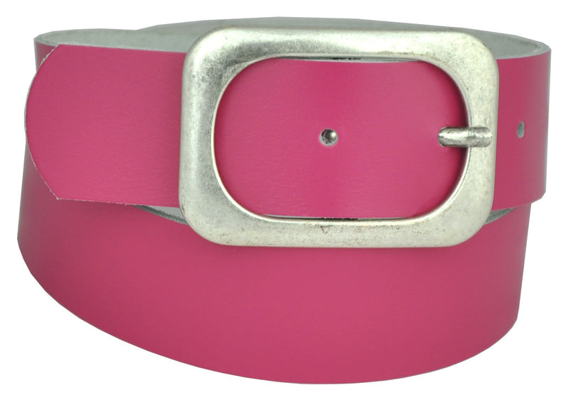 Nickel-free genuine leather belt with antique silver buckle, 4 cm wide