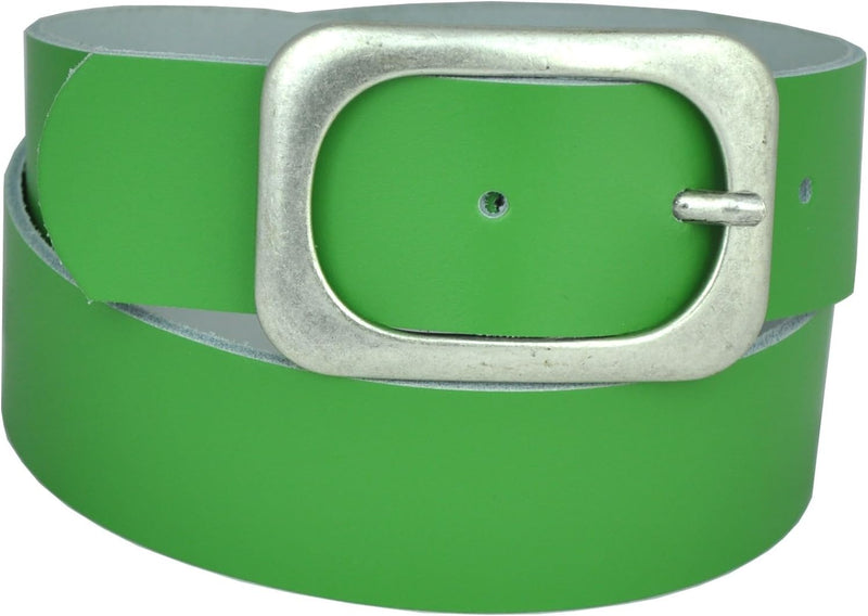 Nickel-free genuine leather belt with antique silver buckle, 4 cm wide