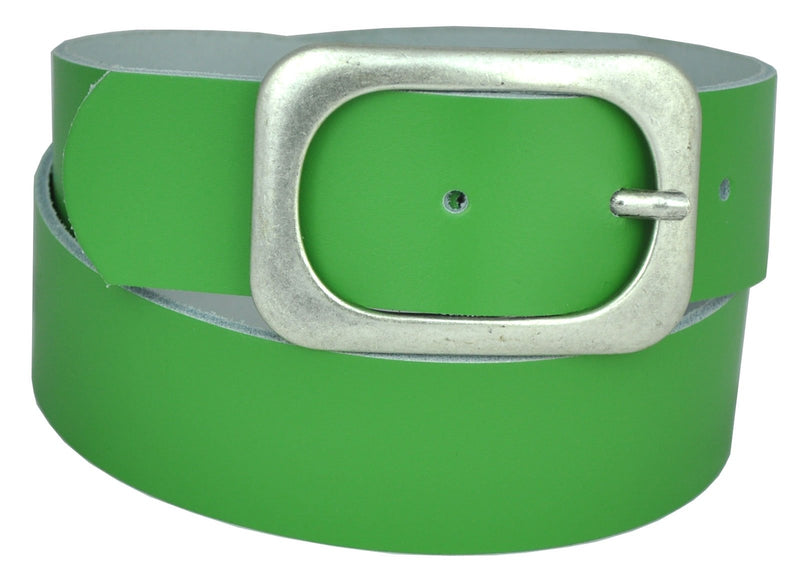 Nickel-free genuine leather belt with antique silver buckle, 4 cm wide