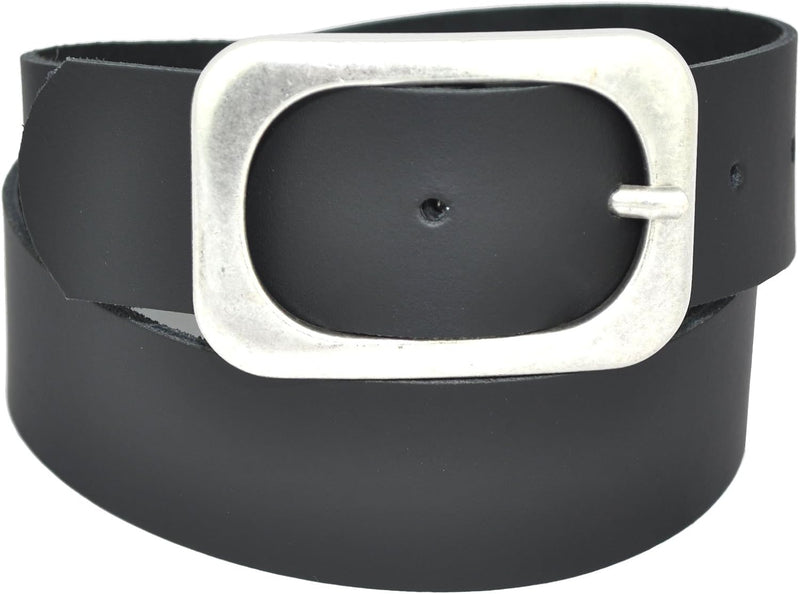 Nickel-free genuine leather belt with antique silver buckle, 4 cm wide