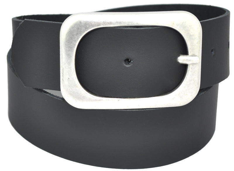 Nickel-free genuine leather belt with antique silver buckle, 4 cm wide