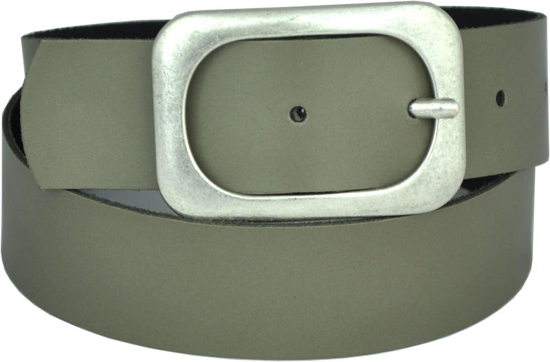 Nickel-free genuine leather belt with antique silver buckle, 4 cm wide