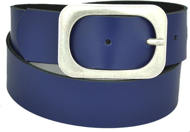 Nickel-free genuine leather belt with antique silver buckle, 4 cm wide