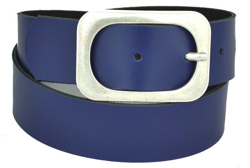 Nickel-free genuine leather belt with antique silver buckle, 4 cm wide