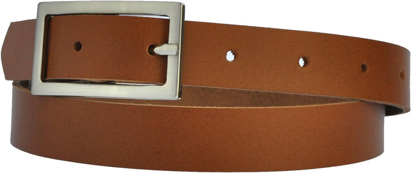 Narrow 2 cm wide genuine leather belt with 4 square buckles