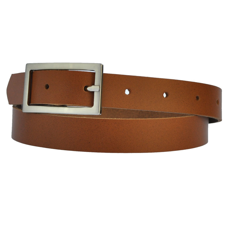 Narrow 3 cm wide genuine leather belt with 4 square buckles