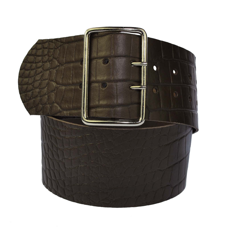 8 cm wide genuine leather belt with 4 square roller buckles