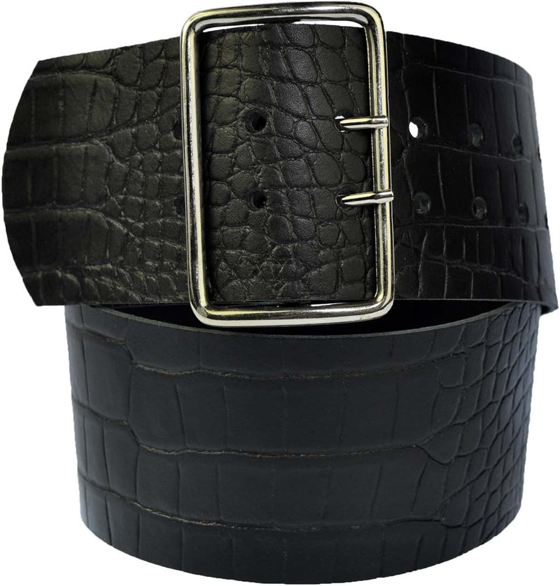 8 cm wide genuine leather belt with 4 square roller buckles