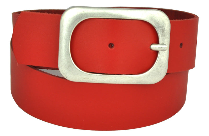 Nickel-free genuine leather belt with antique silver buckle, 4 cm wide