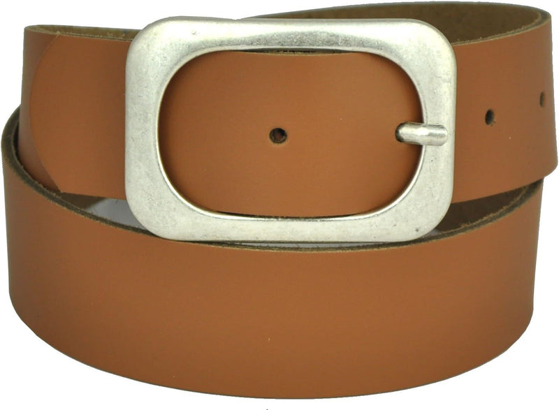 Nickel-free genuine leather belt with antique silver buckle, 4 cm wide