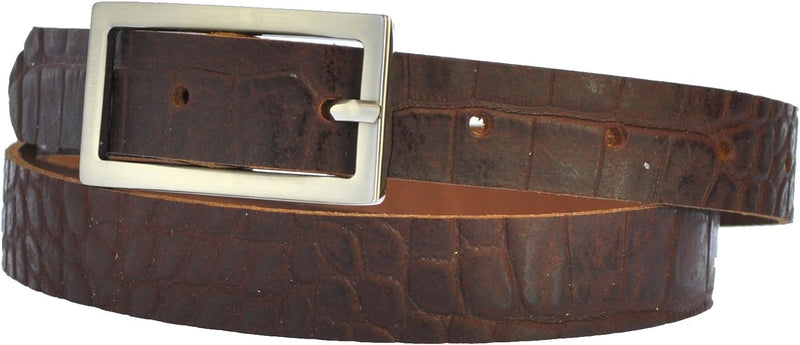 Narrow 3 cm wide genuine leather belt with 4 square buckles
