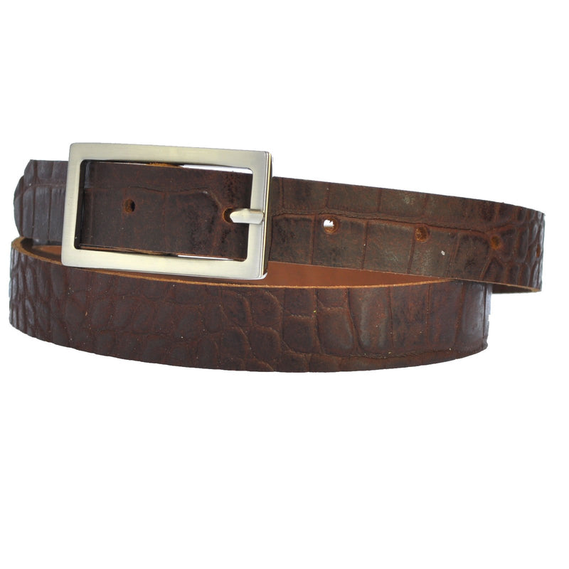 Narrow 3 cm wide genuine leather belt with 4 square buckles