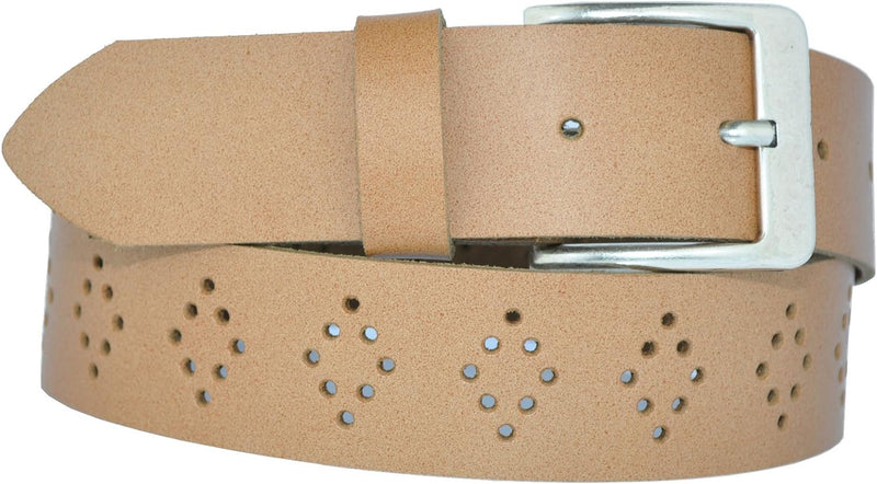 4 cm wide genuine leather belt with hole pattern