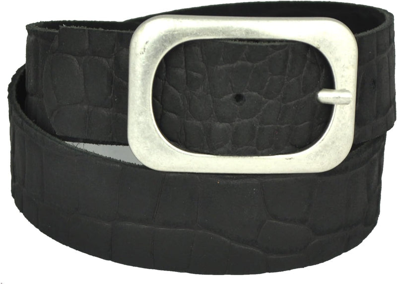 Nickel-free genuine leather belt with antique silver buckle, 4 cm wide