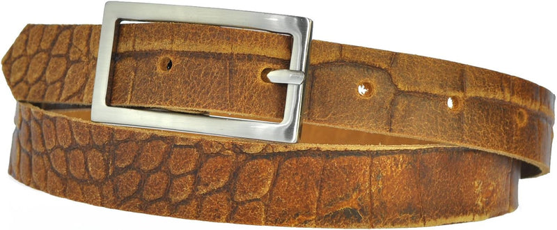 Narrow 3 cm wide genuine leather belt with 4 square buckles