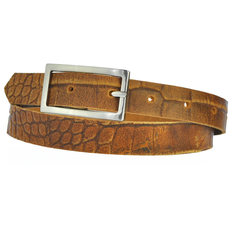 Narrow 3 cm wide genuine leather belt with 4 square buckles