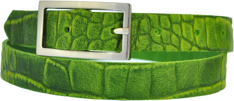 Narrow 3 cm wide genuine leather belt with 4 square buckles