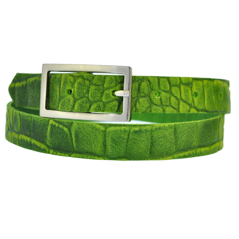 Narrow 3 cm wide genuine leather belt with 4 square buckles