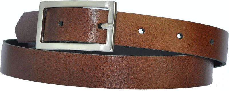 Narrow 3 cm wide genuine leather belt with 4 square buckles